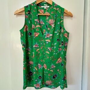 Rose & Olive| Vibrant Green Floral V-Neck Sleeveless Lightweight Blouse Sz XS